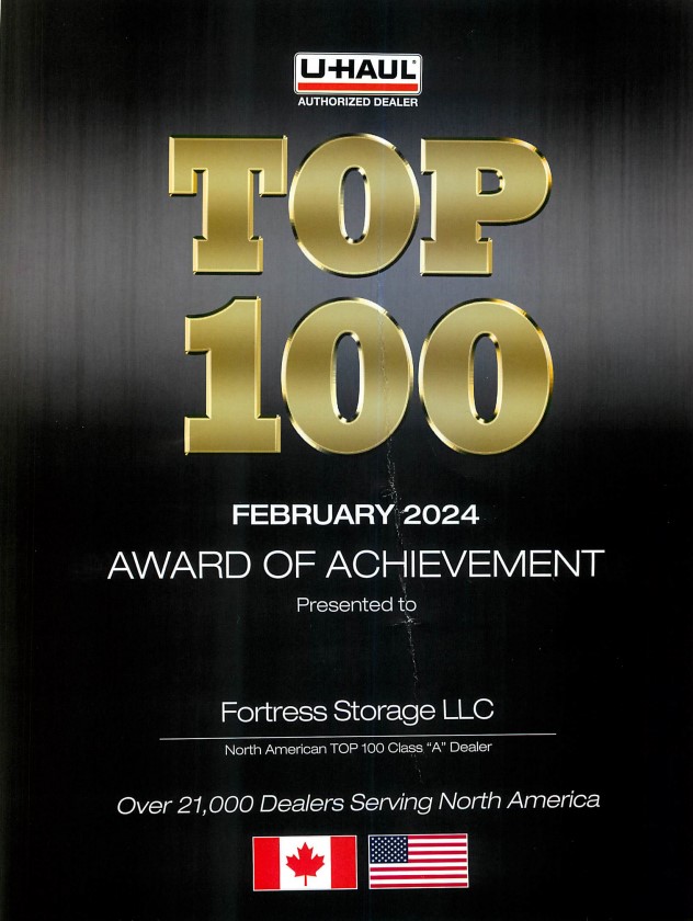 What does being a Top 100 UHaul dealer mean? Fortress Storage